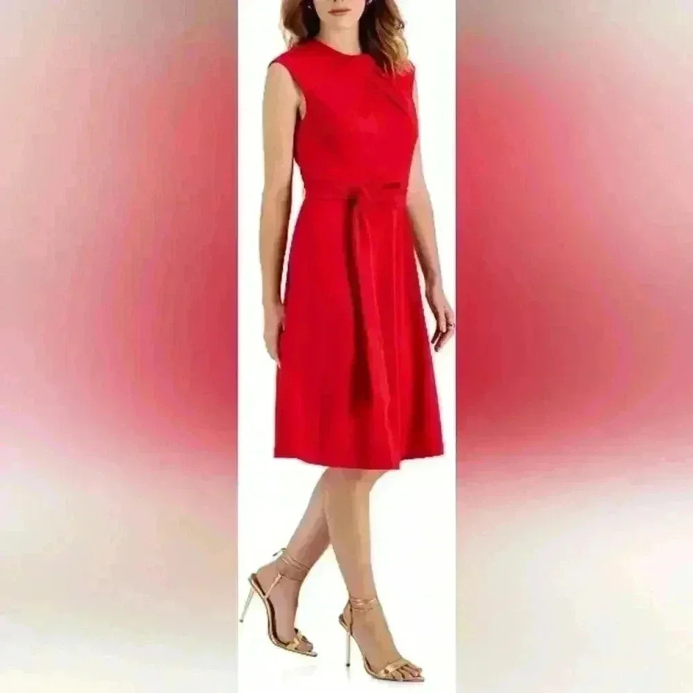 Tahari ASL Pleated-neck Sleeveless fit & flare dress NWT SZ 14 Cocktail dress - Picture 3 of 11